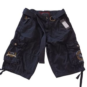 Men's Absolute Rebellion Black Cargo Sporty Embroidered Shorts, w/ belt Size 30